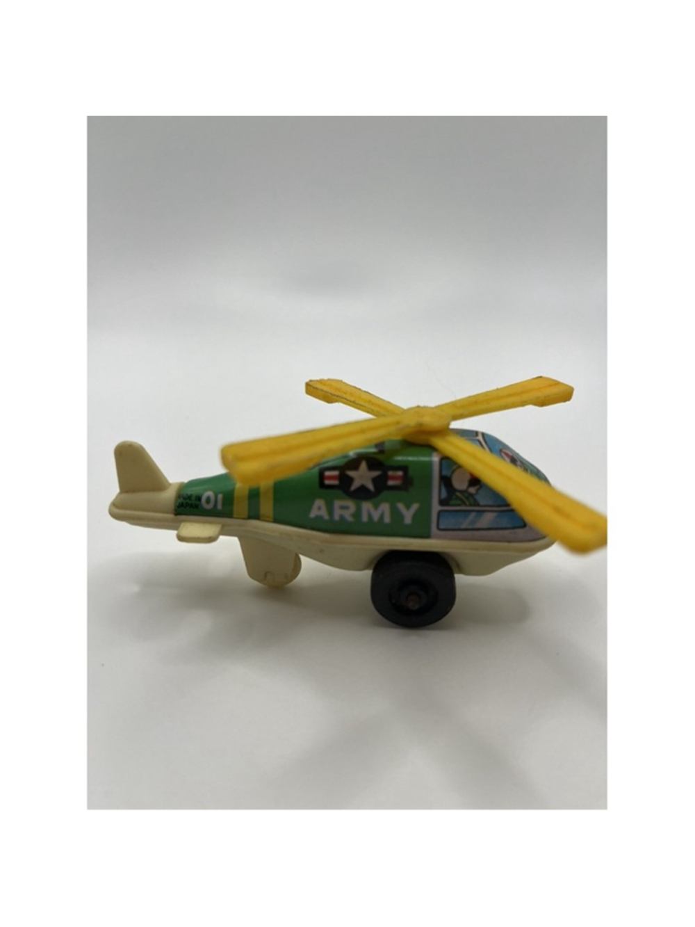 RARE! Vintage Helicopter Friction Toy Tin Litho Army Made in Japan TAKE A LOOK